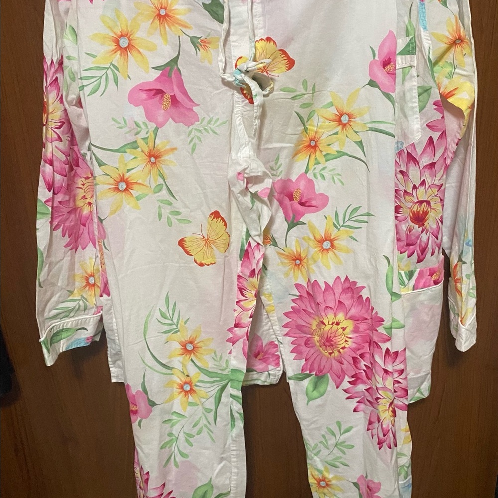Victoria's Secret White, Pink & Yellow Floral Cotton Light Pajama Set Size Small - Picture 3 of 9